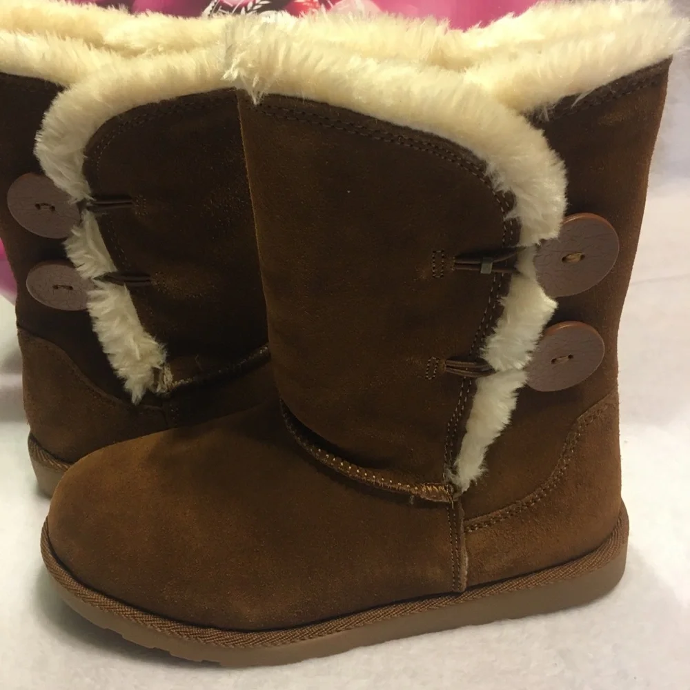 SO Fireside Boots Kids Size‎ 6 Chestnut Brown Excellent Faux Fur Lined Button